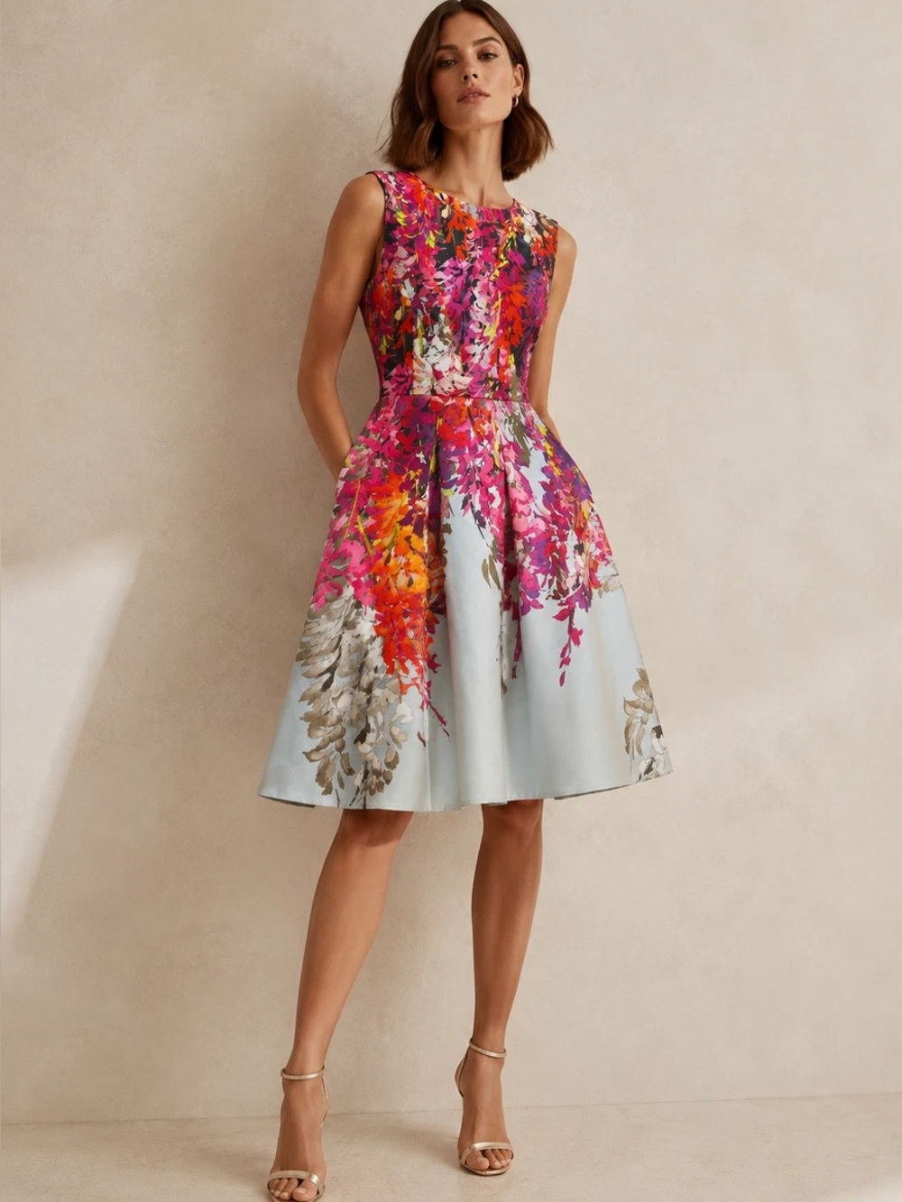 Karen Millen sleeveless fit-and-flare floral dress size US 12